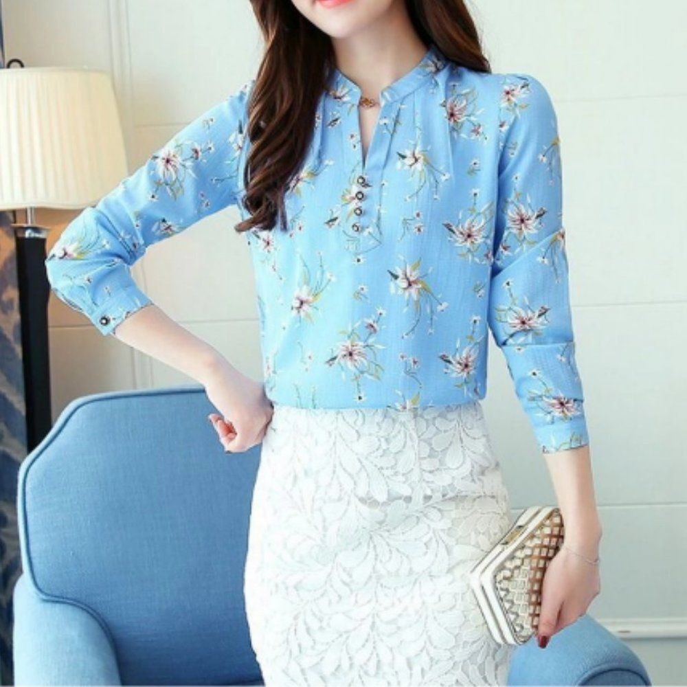 Floral Print Chiffon Blouse
